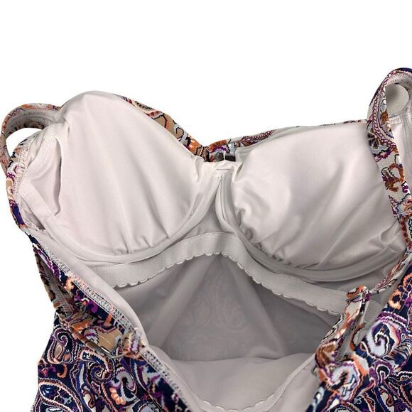 Lands End V-Neck Wrap Underwire Tankini Swimsuit Top Size 6 Adjustable Straps Ch - Picture 7 of 11